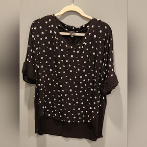 Lisa Bayne Black and White Polka Dot Short Sleeve Top